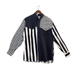 VTG Roper Western Houndstooth Long Sleeve Rodeo Shirt Black White Men’s XL